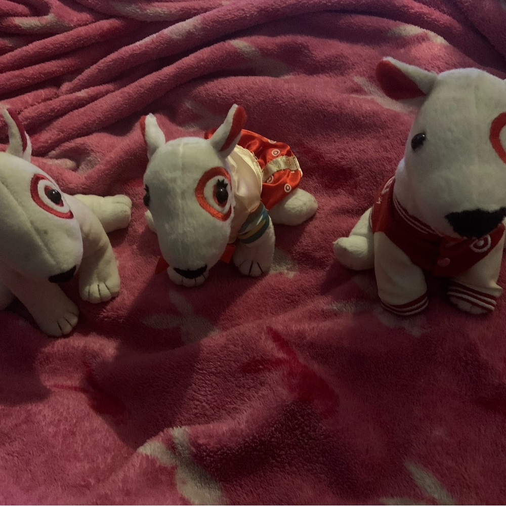 Adorable White and Red Plush Dog Trio